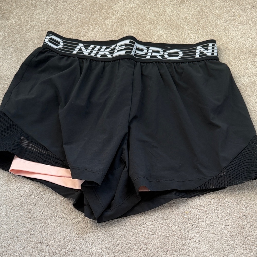 Nike Women's Black and Pink Athletic Shorts